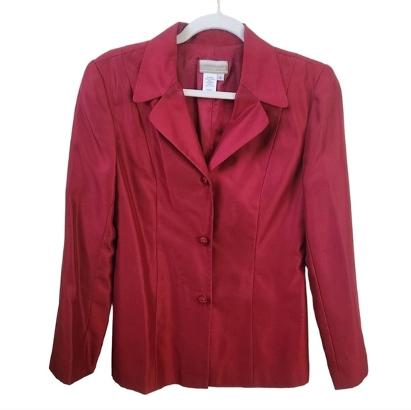 Coldwater Creek Vintage Unique Red Silk Knot Button Blazer Size 4 - Picture 1 of 4